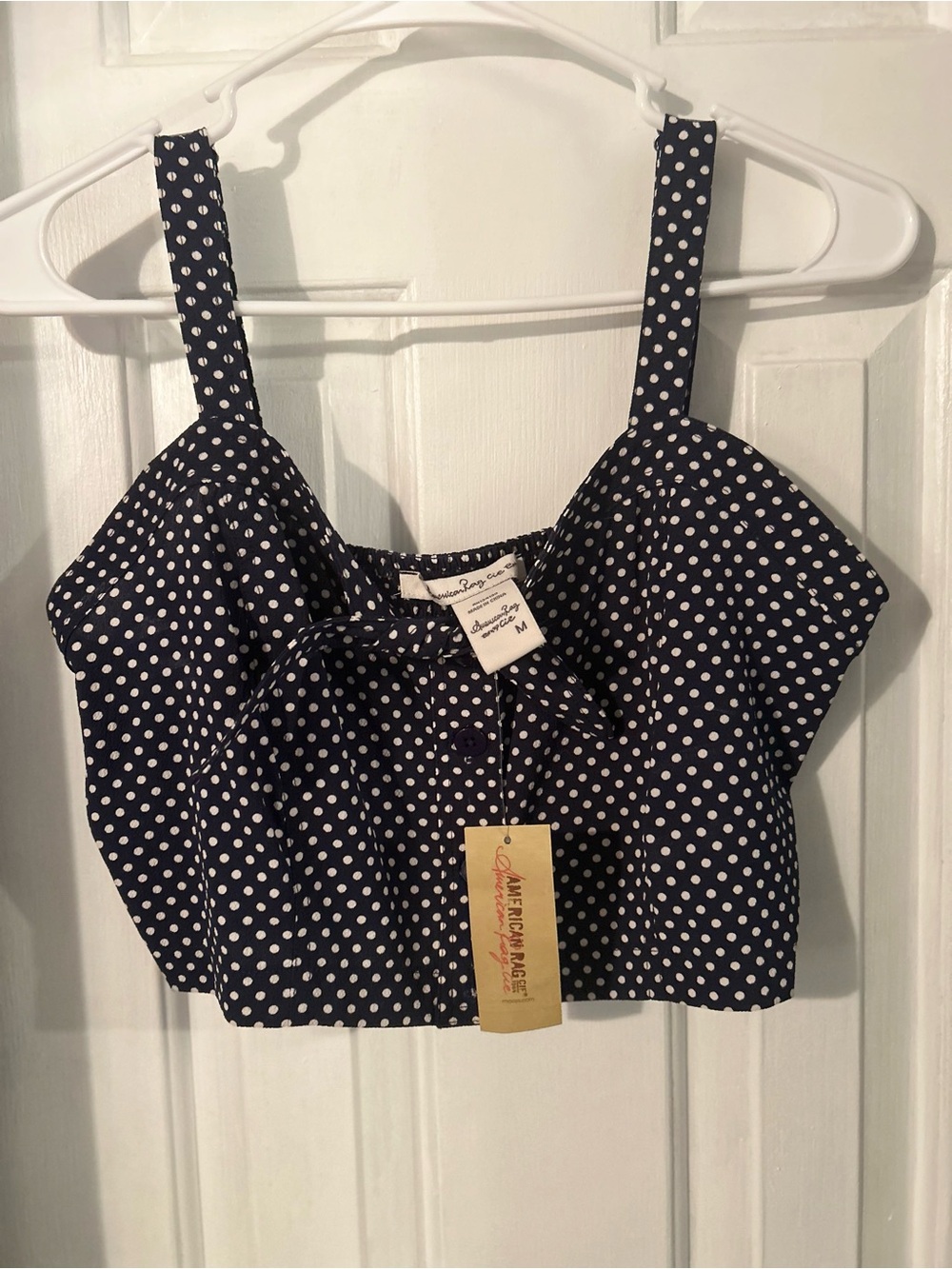 American Rag Navy & White Polka Dot Crop Top
